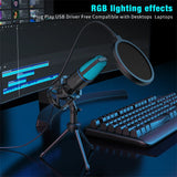 USB Microphone RGB Microfone Condensador Wire Gaming Mic for Podcast Recording Studio Streaming Laptop Desktop PC