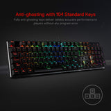Redragon K556 RGB LED Backlit Wired Mechanical Gaming Keyboard, Aluminum Base, 104 Standard Key, Red Switches