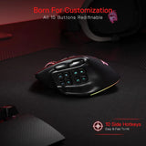 Redragon M811 PRO Wireless MMO Gaming Mouse, 15 Programmable Buttons RGB Gamer Mouse, 10 Side Macro Keys