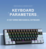 APAYADO K61 Mini Mechanical Keyboard,Wired,61 Keys,Phantom RGB, Black/White Red/Blue Mechanical Switch for Gaming,60% Portable