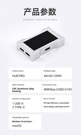 HMLAB ZNEO Gaming USB Hub - 2-to-3 Port, 8K Hz, Independent Power, With Screen, Trendy for Gaming Ambience Desk Setup